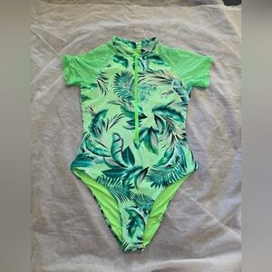 Tropical Bling Beach Summer Green One Piece Leaf Print Bebe Swimsuit